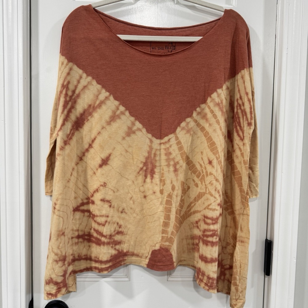 Free People We The Free S Tie Dye Oversized Boho Dolman Top Rust Tan